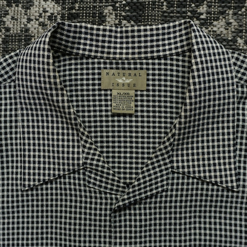 VTG Natural Issue Mens XL B&W Gingham‎ Check Button Up Short Sleeve Normcore